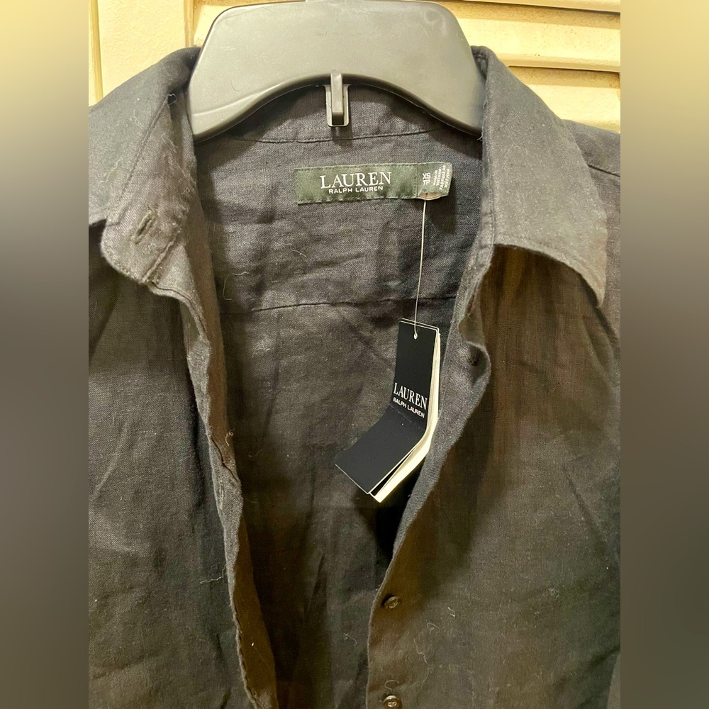 Lauren Ralph Lauren 100% Black Linen Shirt - Picture 7 of 8